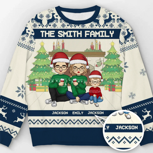 Von Zuhause zu Zuhause – Personalisierter Ugly-Christmas-Sweatshirt für die Familie – Unisex Wollpullover – Weihnachtsgeschenk für Familienmitglieder