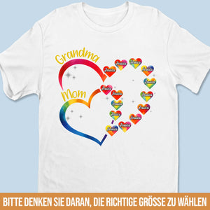 Liebe in jeden Namen gestickt – Personalisierte Familien-T-Shirts (Unisex & Premium) und Hoodie – Muttertagsgeschenk, Geschenk für Mama oder Oma