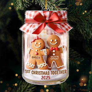 Personalisiertes Acryl-Ornament „Erstes Weihnachten“ – Weihnachts- oder Hochzeitsgeschenk für Ehemann und Ehefrau, für ihn und sie – „Lebkuchenherzen vereint“