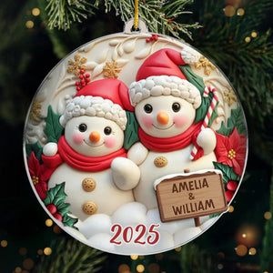 Personalisiertes Schneemann-Acryl-Ornament – Weihnachts- oder Hochzeitsgeschenk für Ehemann und Ehefrau, für ihn und sie – „Schneepaar, Schneeliebe“