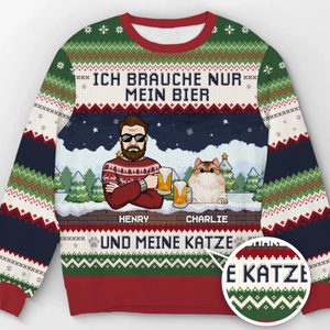Individuell gestaltetes Unisex-Sweatshirt – personalisierte Weihnachts- und Geburtstagsgeschenke für Katzenliebhaber und Katzeneltern – ich Brauche nur mein Bier und meine Katzen