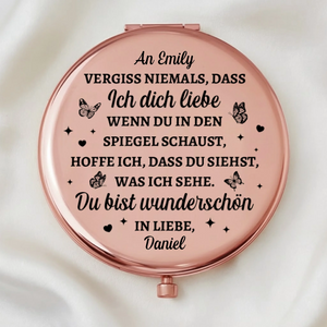 Personalisierter Taschenspiegel – Personalisierte Hochzeitsgeschenke zum Jahrestag für Ehemann und Ehefrau, Ihn und Sie – Vergiss Niemals, Dass