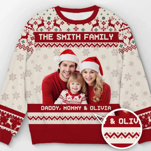 Unisex Ugly-Sweatshirt mit personalisiertem Foto – Weihnachts- oder Geburtstagsgeschenk für Mama, Papa und Kinder – „Die Menschen tragen, die man am meisten liebt“