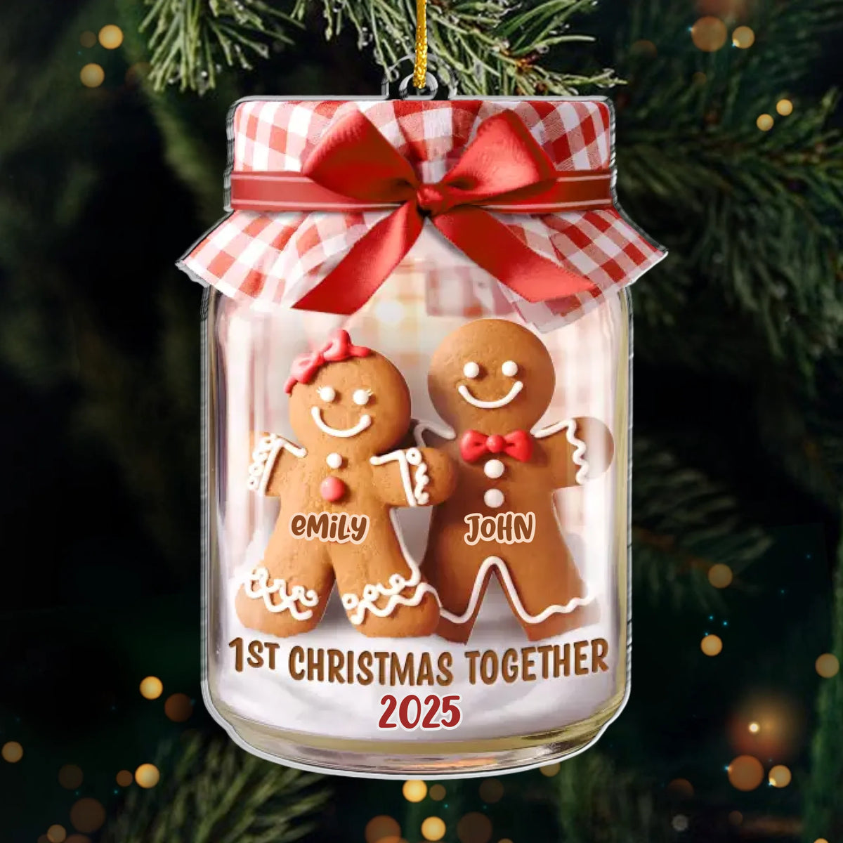 Personalisiertes Acryl-Ornament „Erstes Weihnachten“ – Weihnachts- oder Hochzeitsgeschenk für Ehemann und Ehefrau, für ihn und sie – „Lebkuchenherzen vereint“