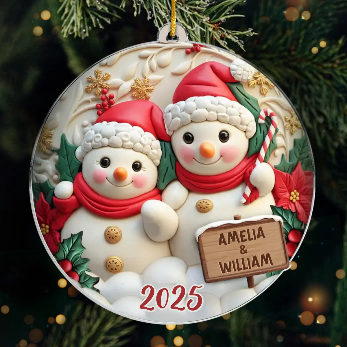Personalisiertes Schneemann-Acryl-Ornament – ​​Weihnachts- oder Hochzeitsgeschenk für Ehemann und Ehefrau, für ihn und sie – „Schneepaar, Schneeliebe“