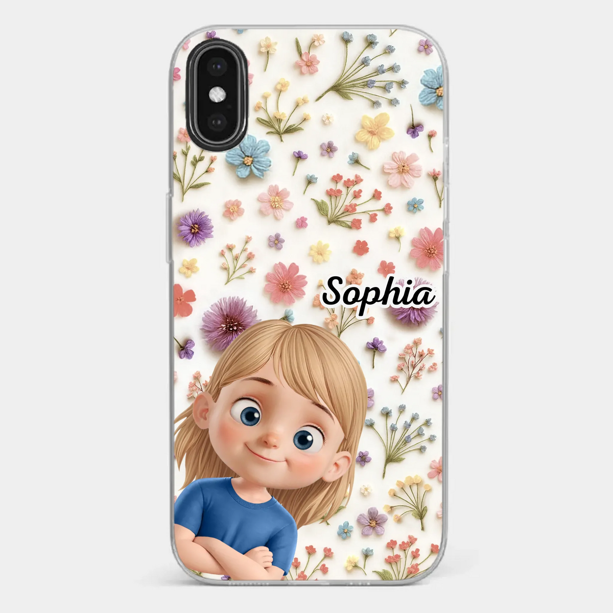 Personalisierte transparente Handyhülle – Geburtstagsgeschenk für Mama, Oma – „Lächeln für immer“