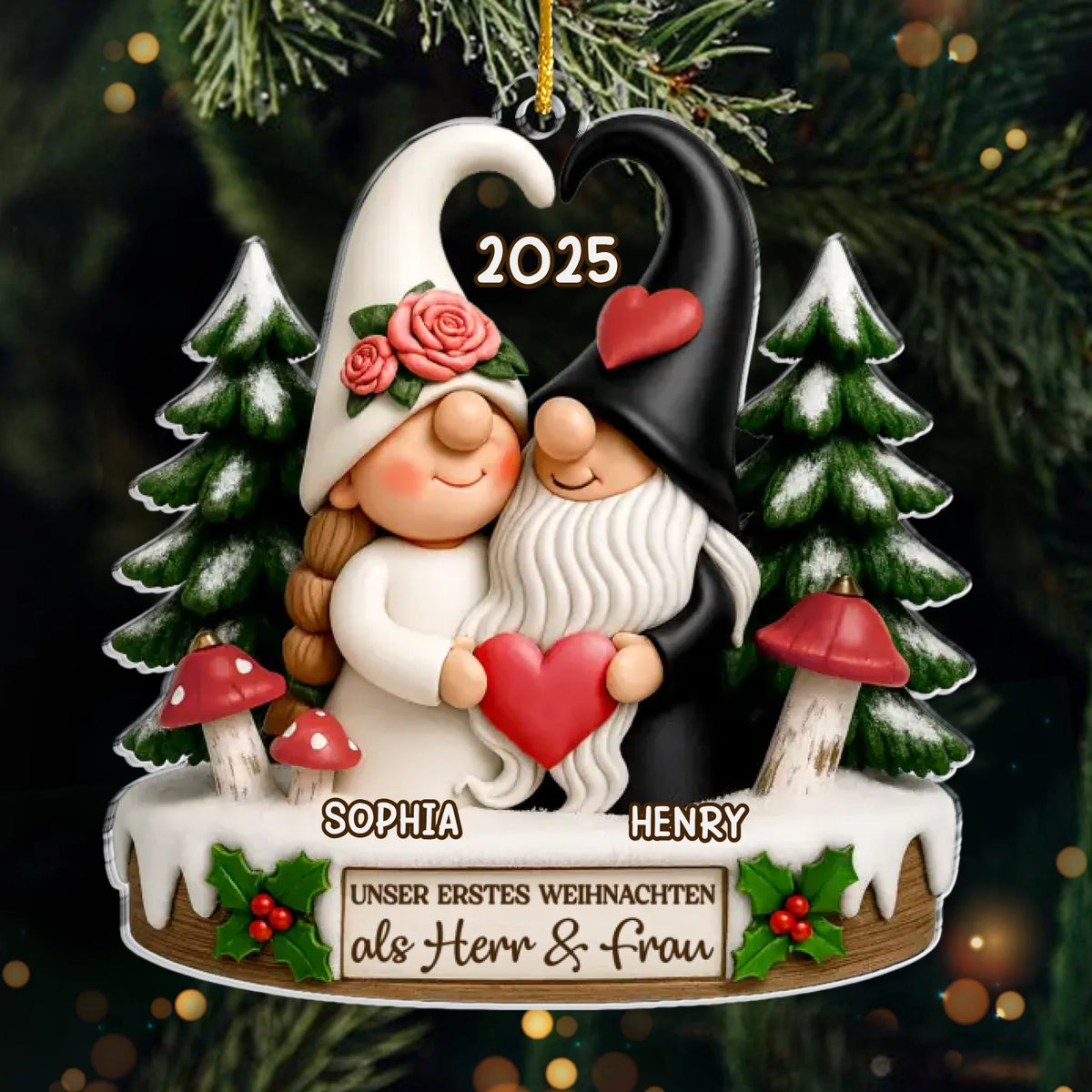 Personalisiertes Acryl-Ornament – ​​Jubiläums-, Weihnachts- &amp; Hochzeitsgeschenke für Ehemann &amp; Ehefrau – Liebe kennt keine Gnome-Grenzen