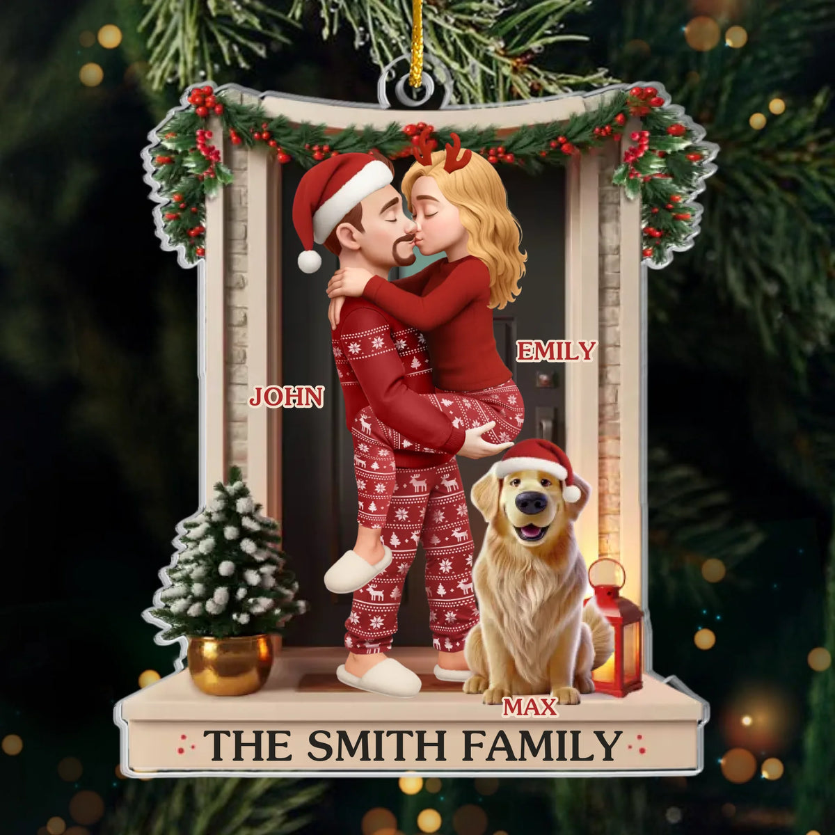 Benutzerdefiniertes Acryl-Ornament – ​​Personalisierte Jubiläums-, Weihnachts- und Hochzeitsgeschenke für Ehemann und Ehefrau, Hundepapa und Hundemama – Liebe an der Haustür