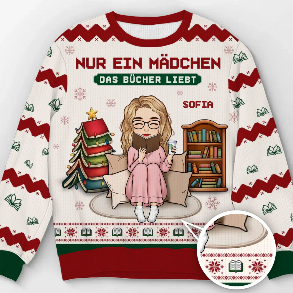 Benutzerdefiniertes Unisex Hässliches Sweatshirt - Weihnachtsgeschenke Für Buchliebhaber, Bücherwürmer, Leser - Der Weihnachtsmann Weiß, Dass Ich Lieber Lesen Würde