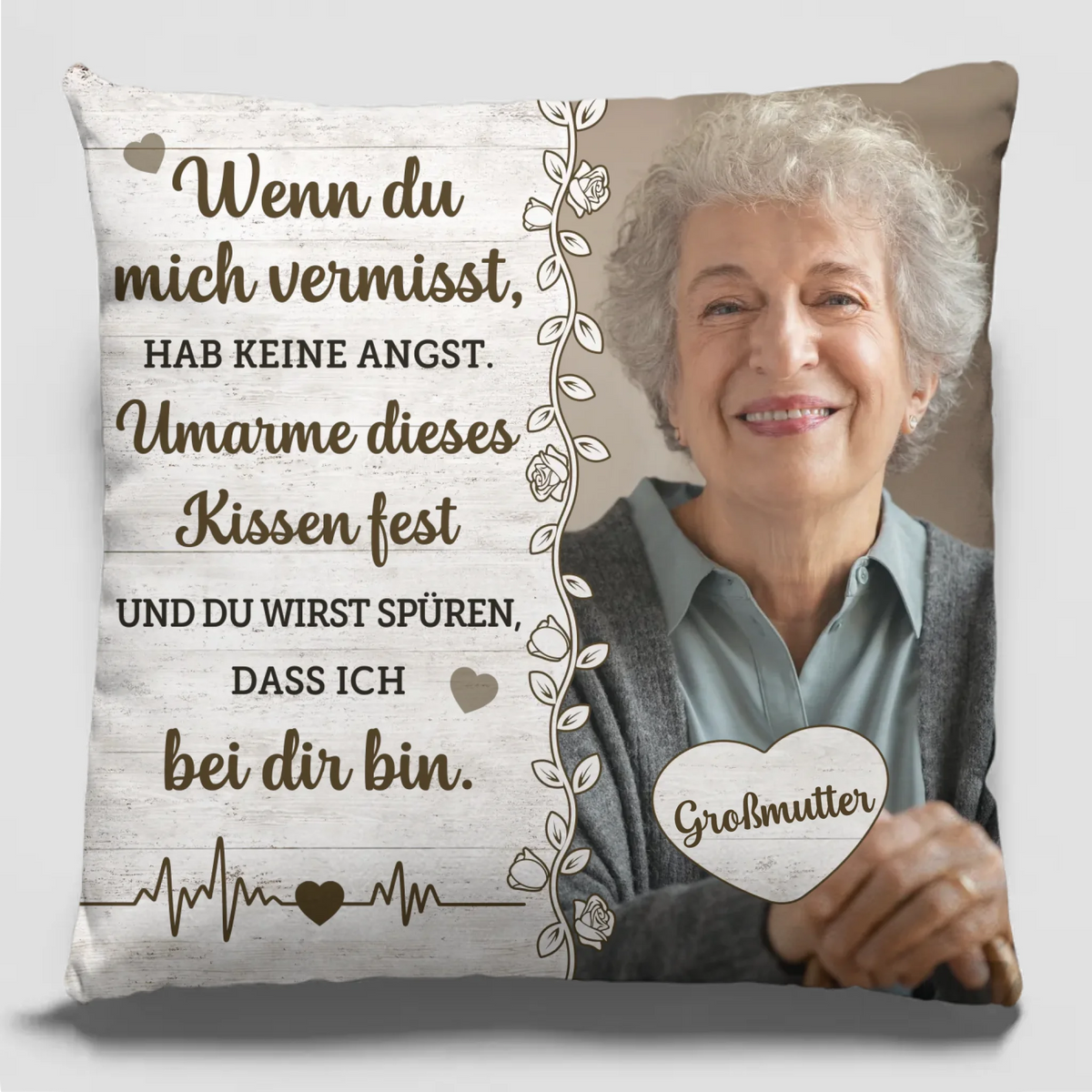 Personalisiertes Foto Deine Liebe bleibt unser größter Schatz – Personalisiertes Gedenkkissen – Trauergeschenk für Familienmitglieder