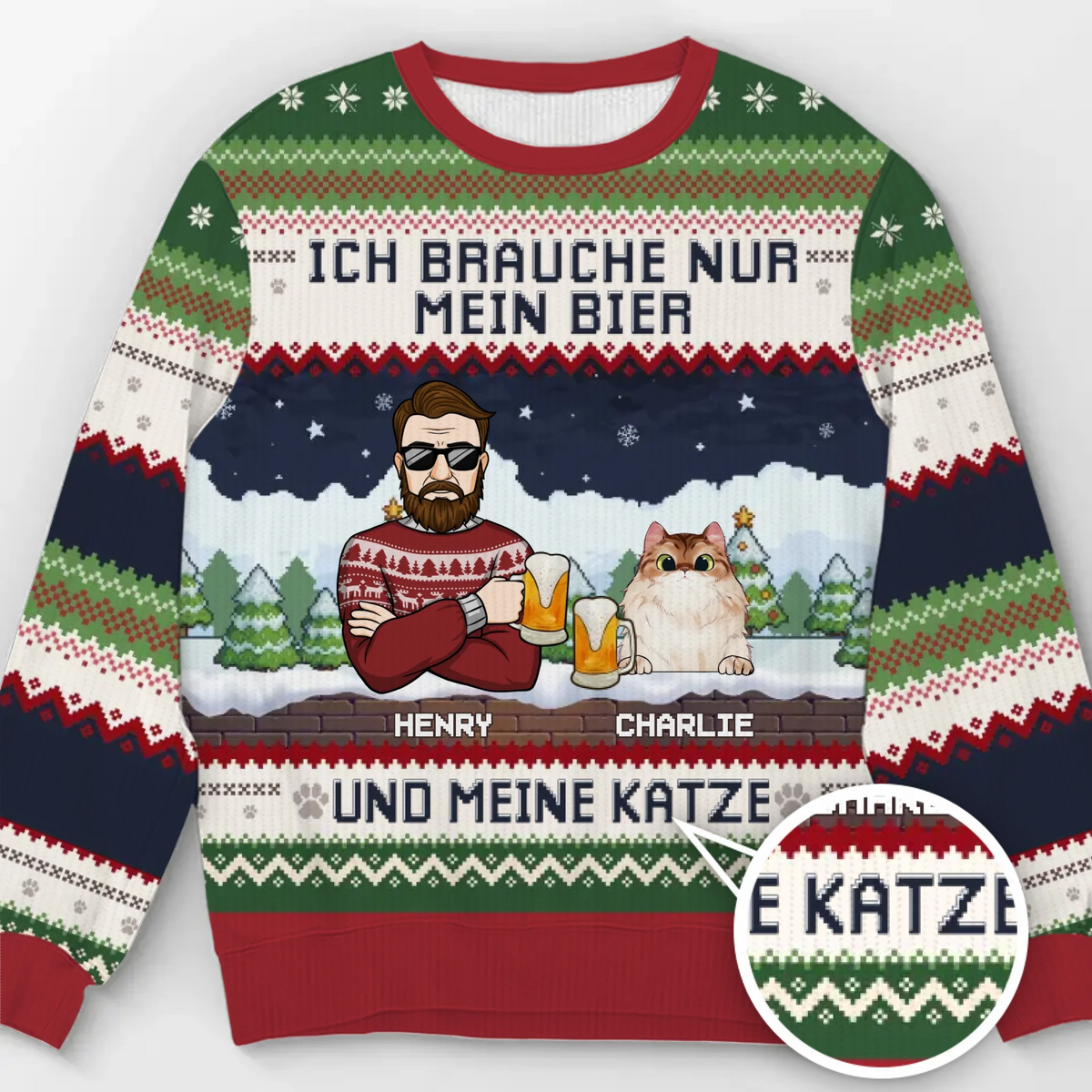 Individuell gestaltetes Unisex-Sweatshirt – personalisierte Weihnachts- und Geburtstagsgeschenke für Katzenliebhaber und Katzeneltern – ich Brauche nur mein Bier und meine Katzen