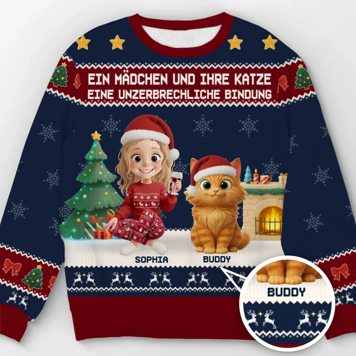 Individuell gestaltetes Unisex-Sweatshirt – personalisierte Weihnachts- und Geburtstagsgeschenke für Familie, Hunde- und Katzenliebhaber – ein Mädchen und Ihre Katze