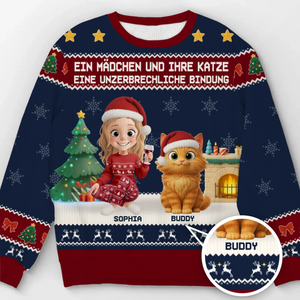 Individuell gestaltetes Unisex-Sweatshirt – personalisierte Weihnachts- und Geburtstagsgeschenke für Familie, Hunde- und Katzenliebhaber – ein Mädchen und Ihre Katze