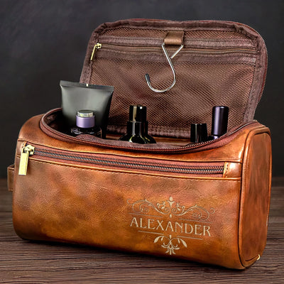 Personalisierte Leder-Kulturtasche mit Gravur – Perfektes Geburtstagsgeschenk für Papa, Bruder, Opa oder Ehemann – Geeignet für alle Strecken
