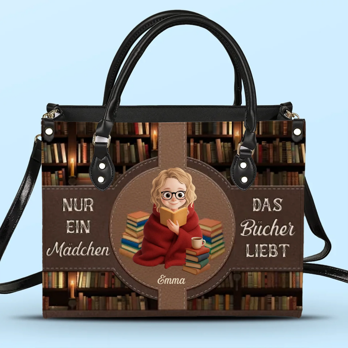 Personalisierte Lederhandtasche nach Maß - Personalisierte Weihnachtsgeschenke Für Buchliebhaber, Bücherwürmer, Leser - Bücher Sind Meine Besten Freunde