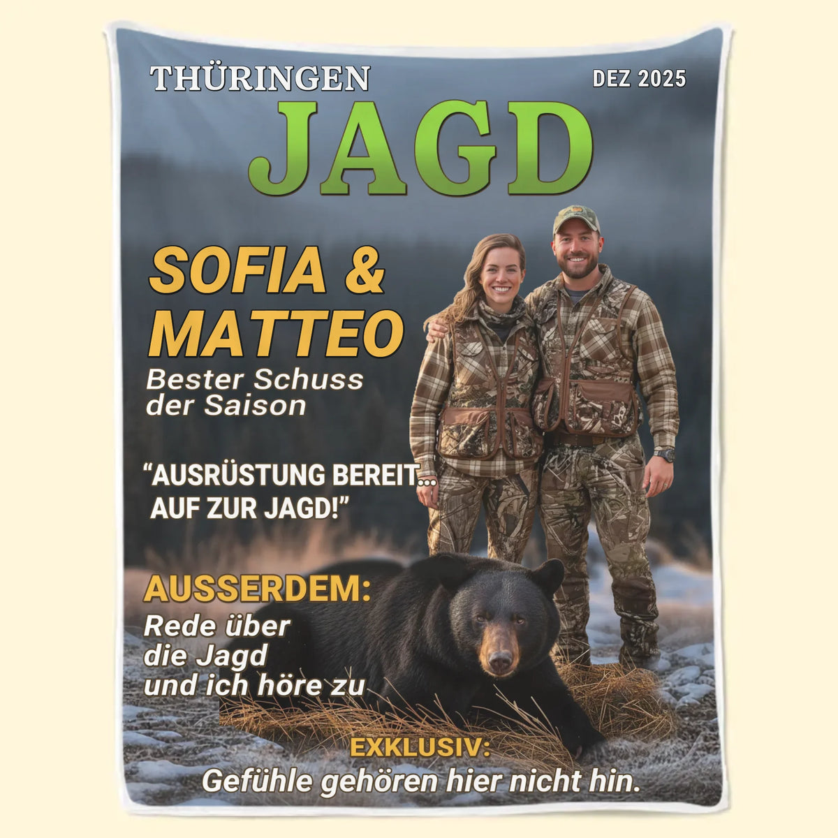 Personalisierte Decke mit Foto – Personalisierte Geburtstagsgeschenke für Jäger – Wild im Herzen