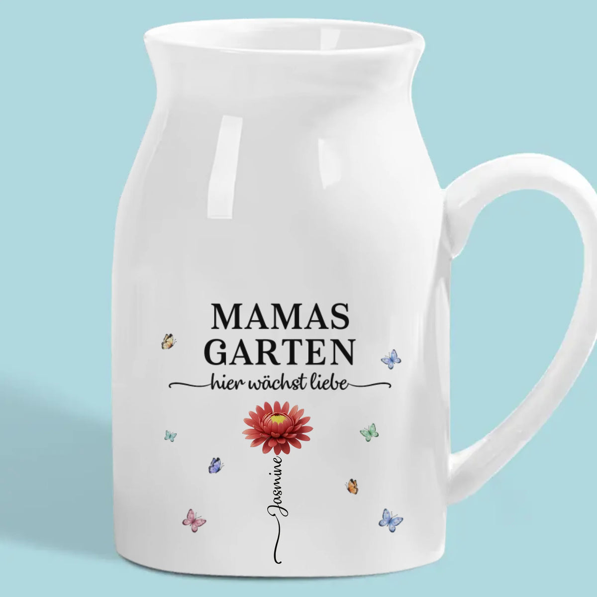 Personalisierte Blumenvase – Geschenk für Mama, Oma – Liebe wächst am besten in Omas Garten