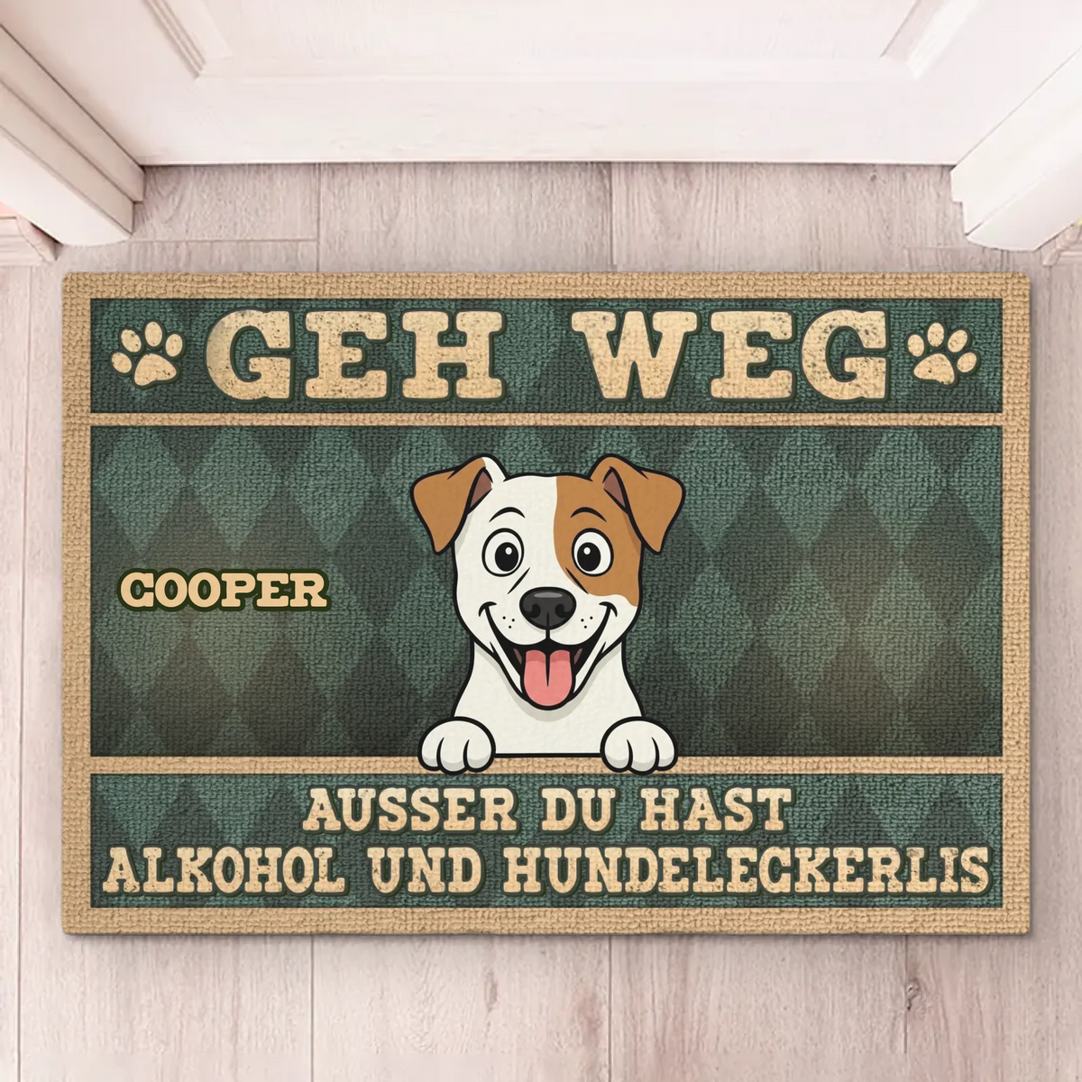 Individuelle Dekomatte für zu Hause – Personalisierte Geburtstagsgeschenke für Familie, Hundeliebhaber – Geh Weg Ausser Du Hast Alkohol und Hundeleckerlis
