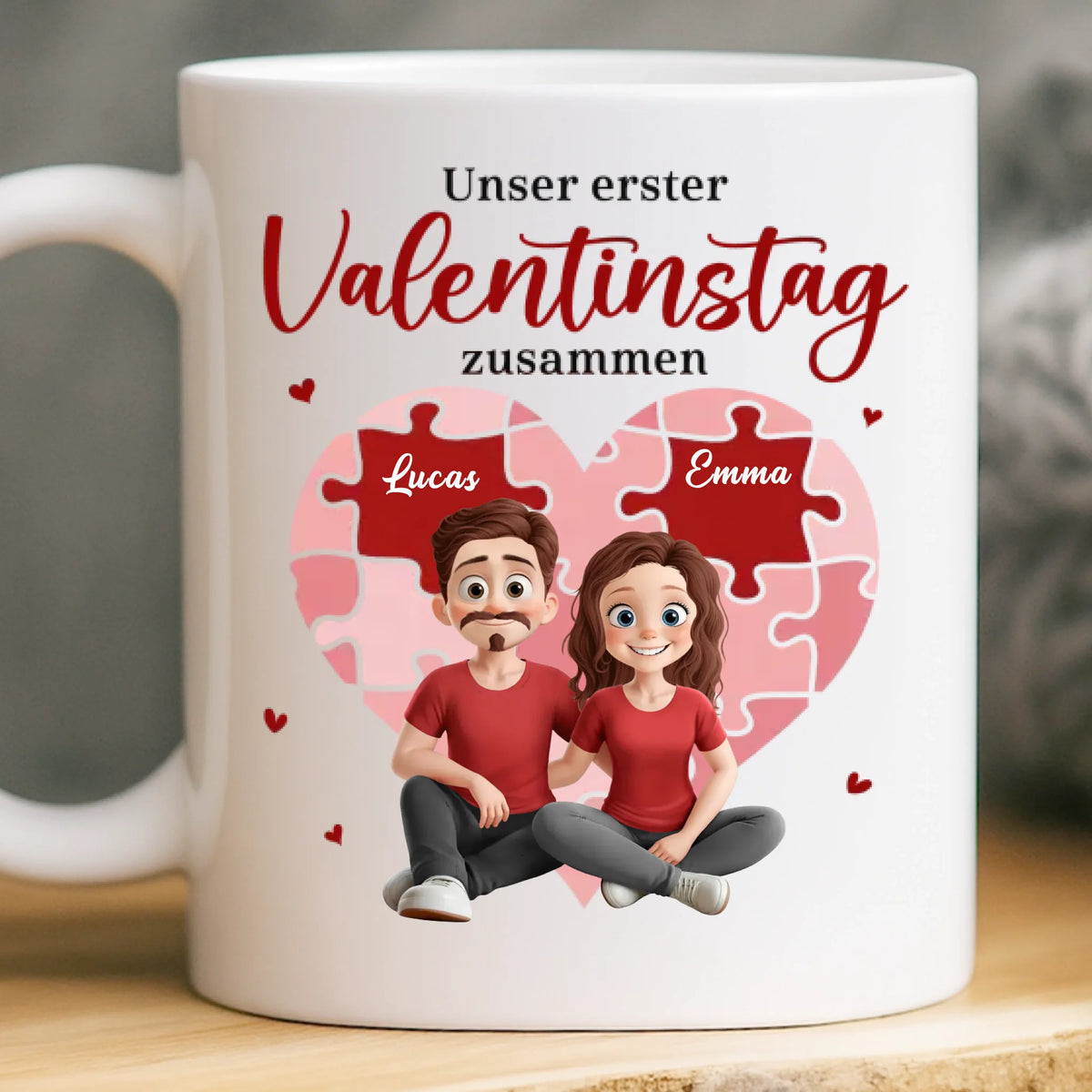 Benutzerdefinierte Tasse – Personalisierte Hochzeitsgeschenke zum Jahrestag für Ehemann und Ehefrau, Ihn und Sie – Unser erster Valentinstag zusammen