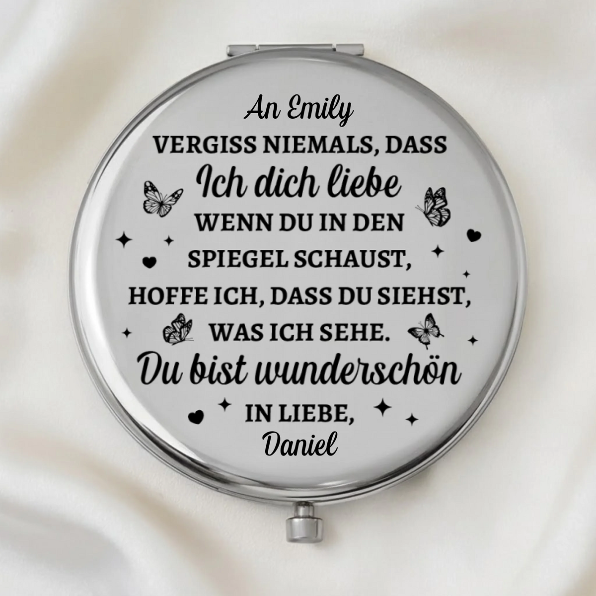 Personalisierter Taschenspiegel – Personalisierte Hochzeitsgeschenke zum Jahrestag für Ehemann und Ehefrau, Ihn und Sie – Vergiss Niemals, Dass
