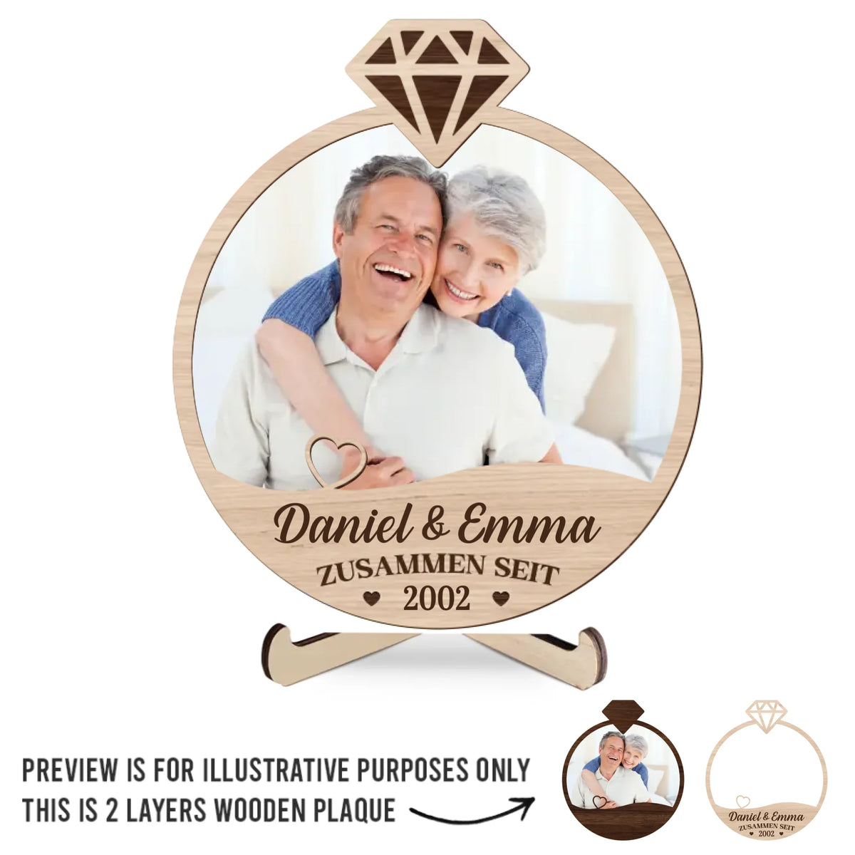 Personalisierte zweilagige Holzplakette – Geschenk für Paar – Für immer zusammen