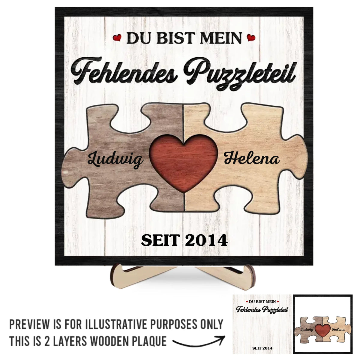 Personalisierte zweilagige Holzplakette – Geschenk für Paar – Unsere Liebe kennt keine Grenzen