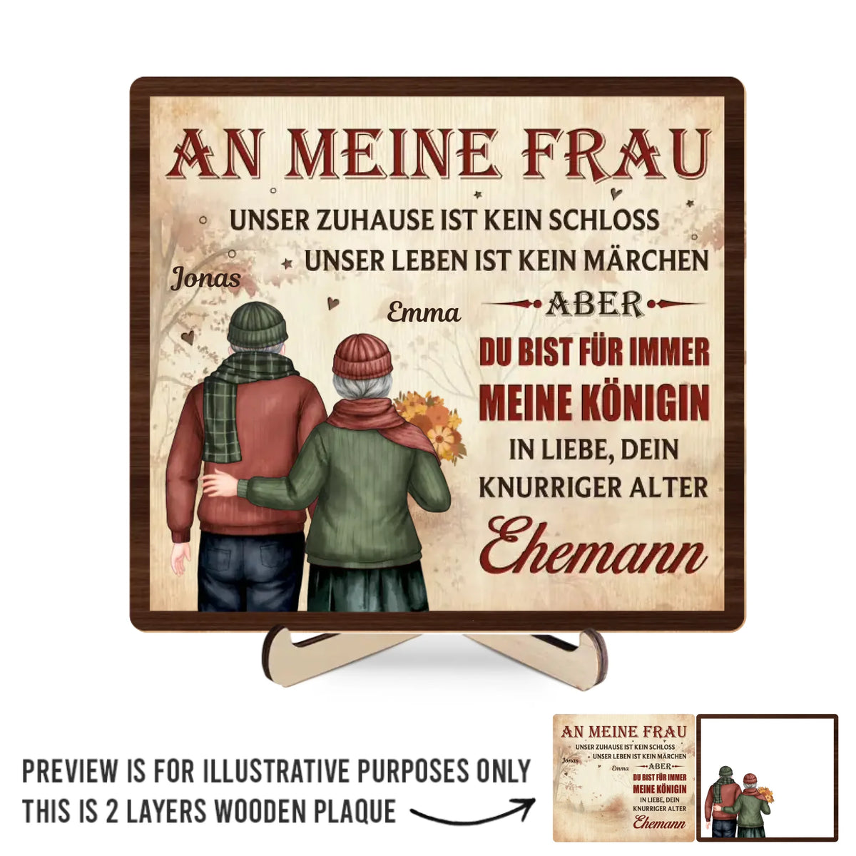 Personalisierte zweilagige Holzplakette – Geschenk für Paar – Für immer meine Königin