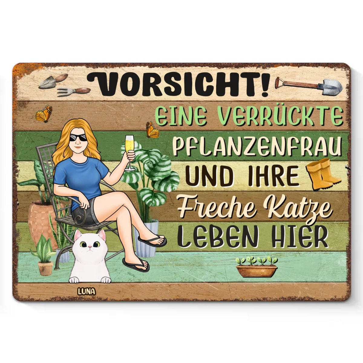 Personalisiertes Metallschild – Geschenk für Gärtner – Pflanzenliebe und Chaos