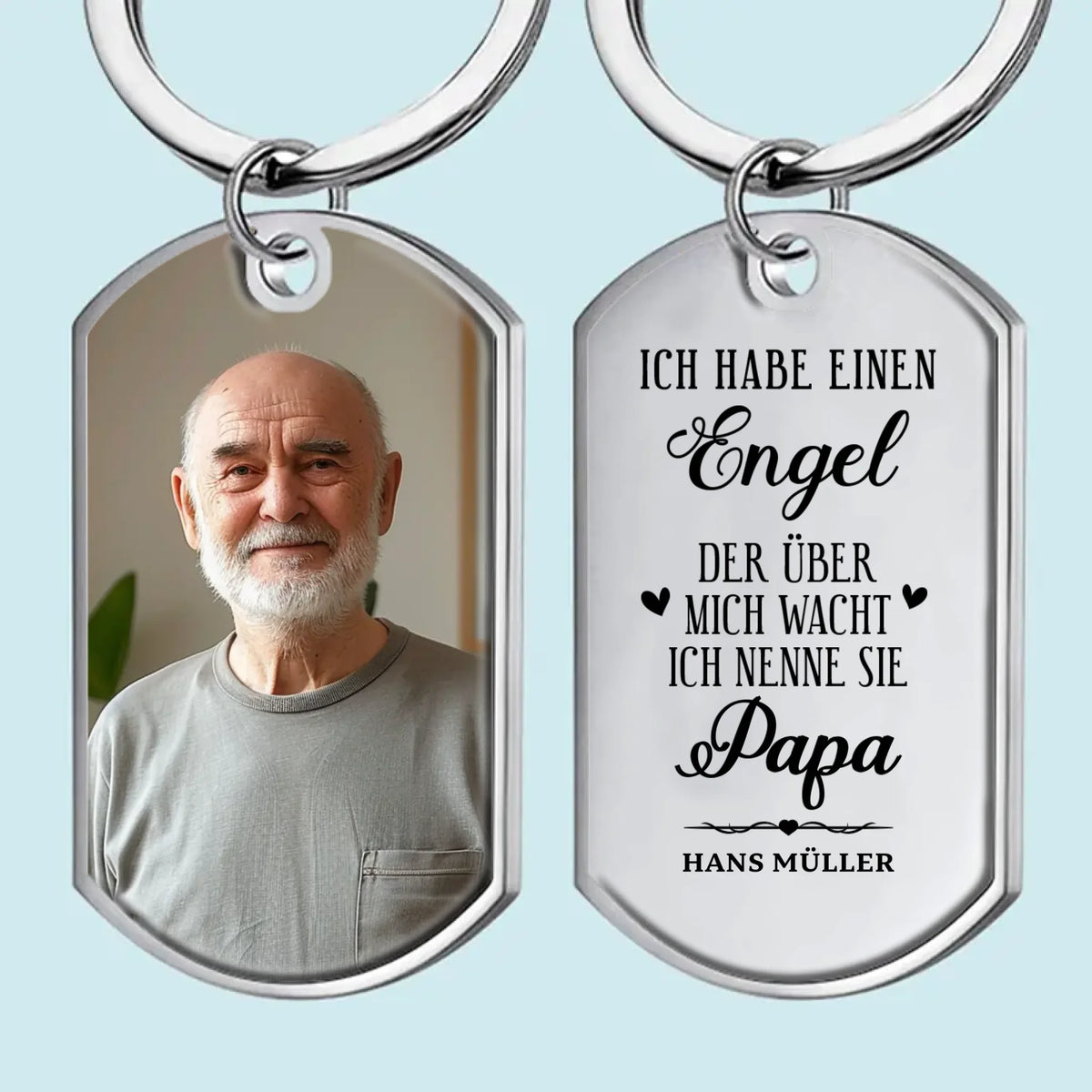 Personalisierter Schlüsselanhänger mit Foto – Gedenken an Verstorbene – Ich habe einen Engel