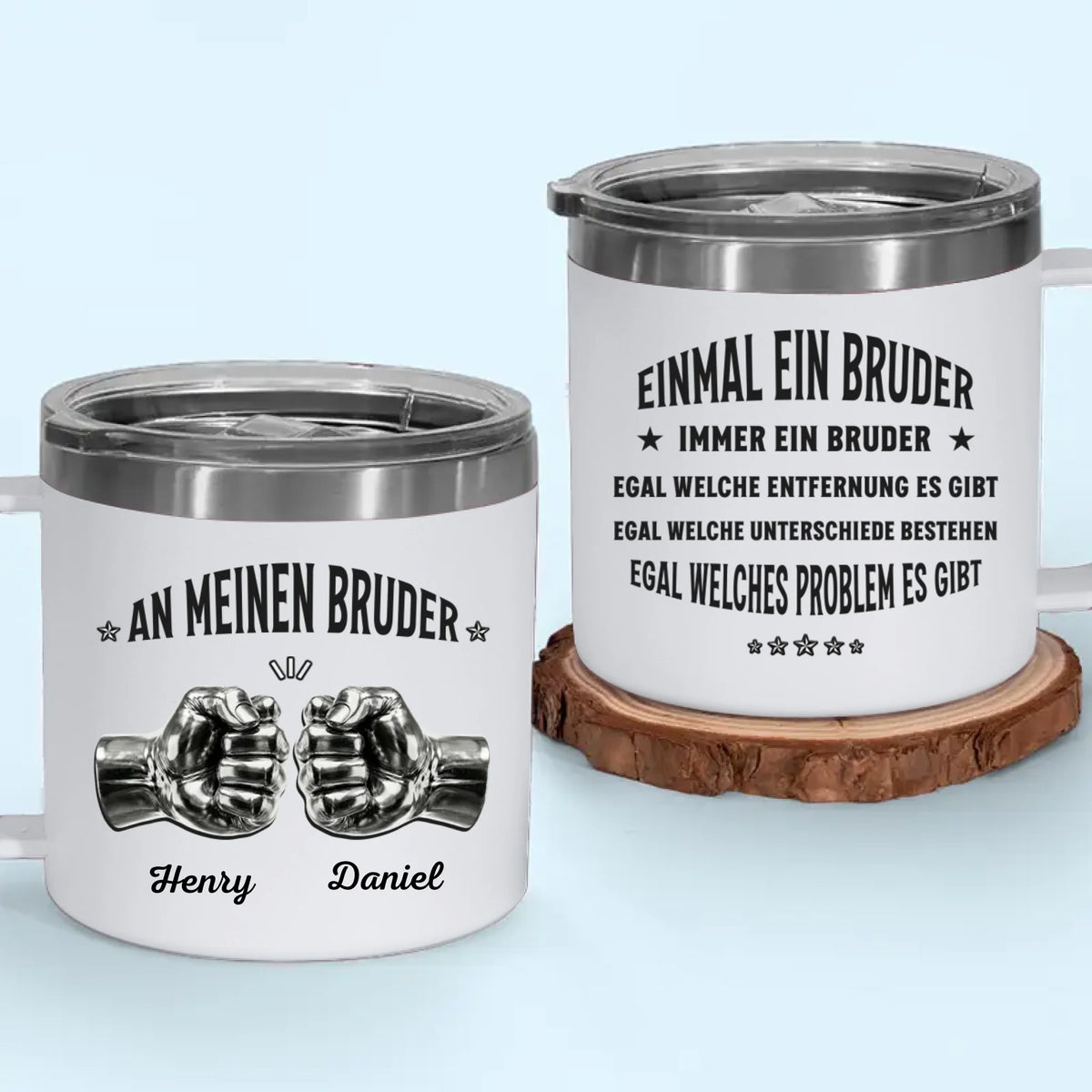 Personalisierter Thermobecher mit Henkel – Geschenk für Bruder – Egal welches Problem es gibt