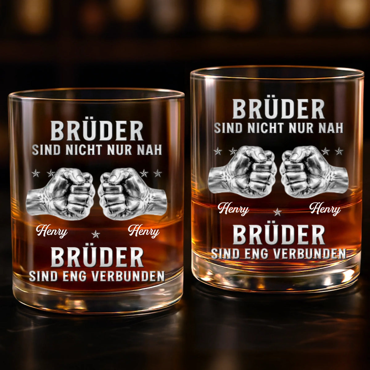 Personalisierte Whiskyglas – Geschenk für Bruder – Brüder stärker als jede Distanz