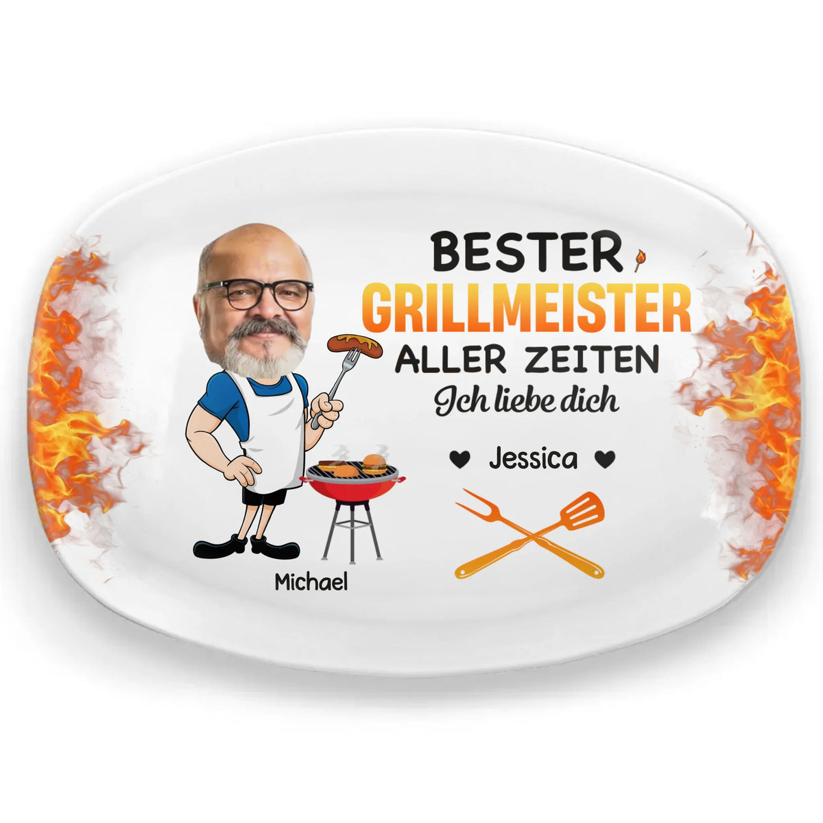 Personalisierte Grillplatte mit Foto – Vatertagsgeschenk für Papa, Opa – Bester Grillmeister