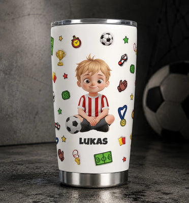 Personalisierter Becher mit 3D-Effekt – Geschenk für Fußballfans, Sportfans – Nie Aufgeben, Immer Kämpfen